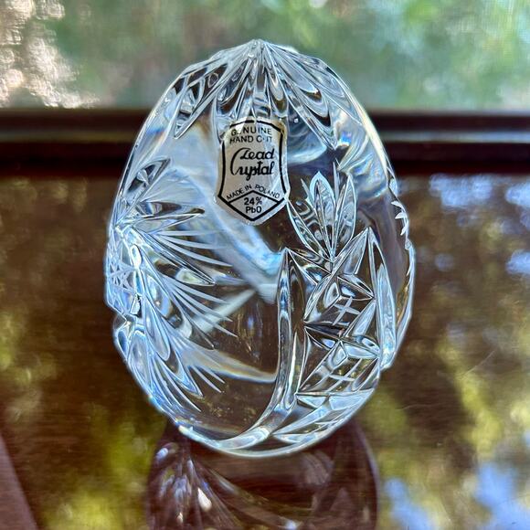Vintage Polish 24% Lead Crystal Cut Glass Egg Paperweight 4.25 - Picture 10 of 12